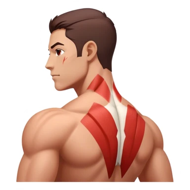 back of regular person with a highlighted Red back muscles (latissimus dorsi, trapezius, rhomboid, etc) sticker