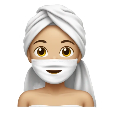 white skin girl with her hair in a towel and a facial mask on sticker