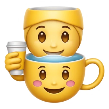 yellow emoji smiling holding a cup while smiling with missing teeth sticker