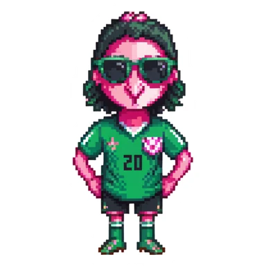 flamingo soccer player wearing sunglasses and a black and green jersey sticker