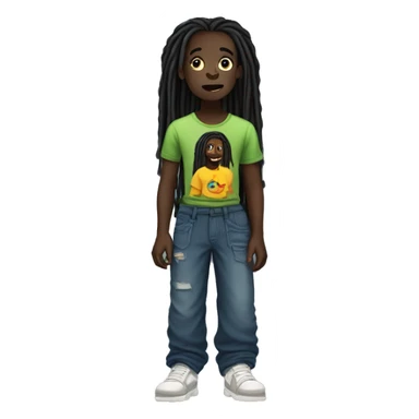 dark-skinned person with long dreads wearing a enfants de primes t-shirt and over sized pants  sticker