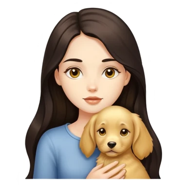 beautiful girl with long dark hair and her golden puppy sticker