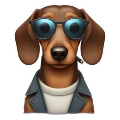 wire-haired dachshund with sunglasses and a pipe sticker