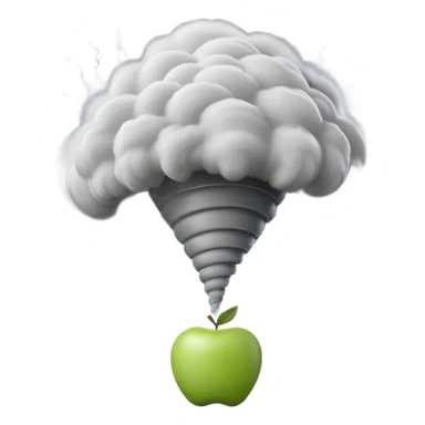 3D render of Tornado, miniature weather phenomenon, volumetric particle effects, swirling dusty grey funnel cloud, elemental energy, Apple emoji style, isolated on white background --v 6.0. sticker