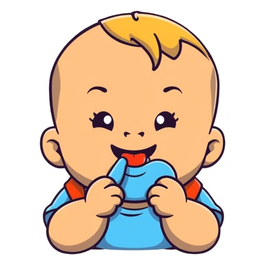 smiling baby boy teething with finger in mouth sticker