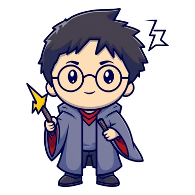 Harry Potter boy wizard with lightning scar, black hair, round glasses sticker