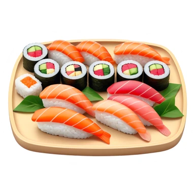 Cinematic Realistic Sushi Dish Emoji, depicted as an artful arrangement of fresh sushi with vibrant colors rendered with lifelike textures and delicate, natural lighting. sticker