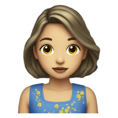 a girl in an embroidered dress sits in blue and yellow flowers sticker