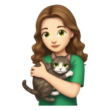Girl with brown hair and fair skin hugging a medium haired cat with green eyes sticker