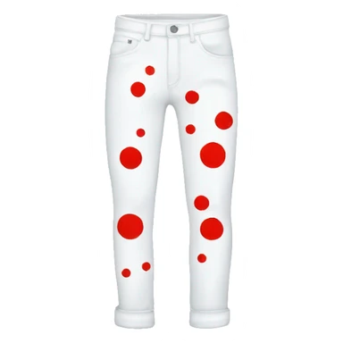 White jeans with one red spot  sticker