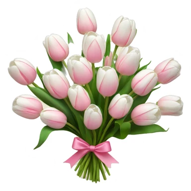 bouquet with 5 white tulips and 5 pink tulips with a bow around it sticker