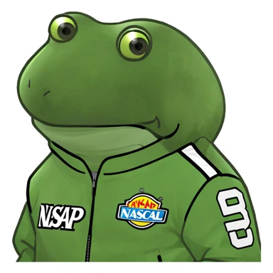 wearing a neon green nascar jacket that says "pump" sticker