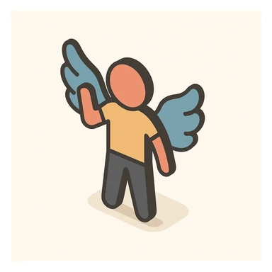 silhouette of a person with wings, symbolizing inner freedom and overcoming limitations, 2D isometric style, simple shape, clear shadows and highlights sticker