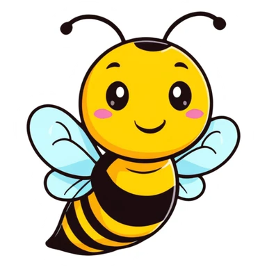 A cheerful buzzing bee with a happy face and translucent wings sticker