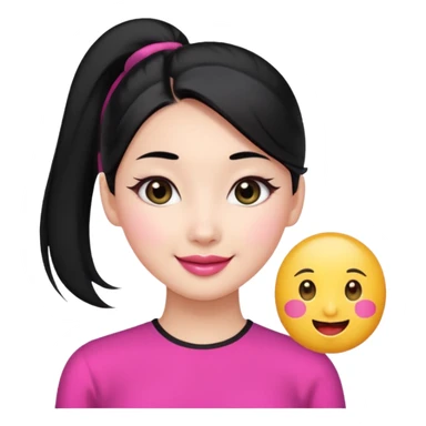 elegant young Chinese woman, black hair in ponytail, white skin, oval face, big black eyes, pink lips, emoji style sticker