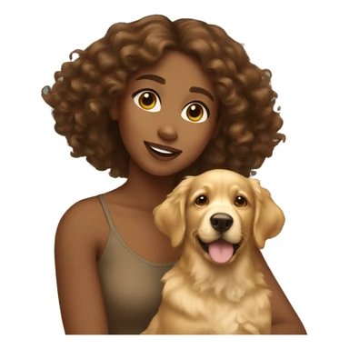 Brown girl with brown curly hair with a golden retriever puppy sticker