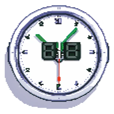 The word 'Acuity' rendered in a digital clock font, but with scrambled, jumbled letters and a background of error pop-ups, representing a scheduling software failure. sticker