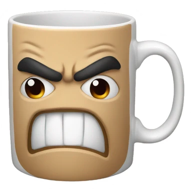 Coffee mug with angry face sticker