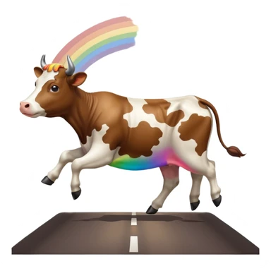 a cow running across a highway on a rainbow shooting a gun sticker