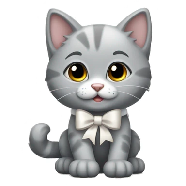 A gray kitten, tied with a white bow that goes and leaves a trail of paws  sticker