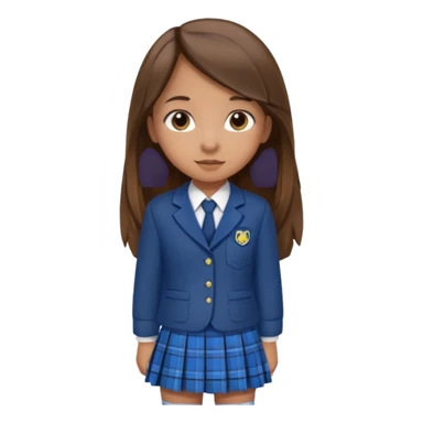 Blue plaid school uniform with skirt and long hair that's medium brown sticker