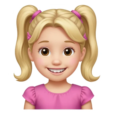 Little girl with ponytail smiling missing two bottom teeth  sticker