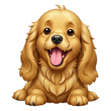 Cinematic Cute Yawning Gold Cocker Spaniel Portrait Emoji, Head tilted slightly with a dramatic, wide-open yawn, displaying a soft, shimmering golden coat and floppy ears, round brown eyes barely open in drowsy contentment, Simplified yet irresistibly adorable features, highly detailed, glowing with a soft, cozy glow, high shine, relaxed yet expressive, stylized with a touch of whimsy, bright and endearing, soft glowing outline, capturing the essence of a sleepy yet affectionate companion, so drowsy it feels like it could stretch out of the screen and curl up for a nap! sticker