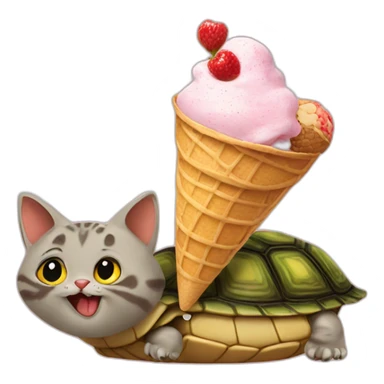 cat eats an ice-cream on a turtle sticker