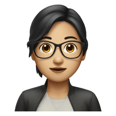 asian girl with dark hair and dark glasses sticker