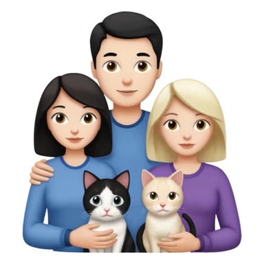 Una familia de 3 mujeres 1 hombre y 1 gato blanco con negro  sticker