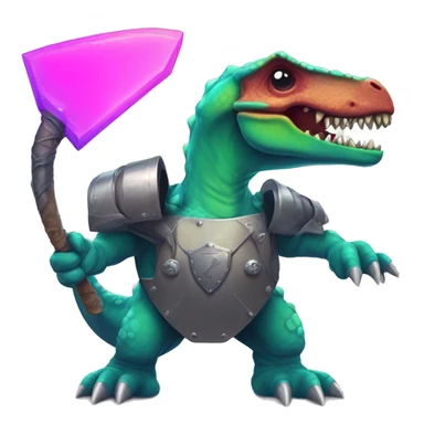 Retrowave dinosaur with a flail and shield chibi  sticker