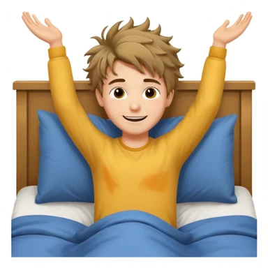 emoji- of a cute stretching boy waking up in bed sticker
