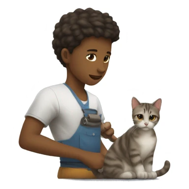 Un joven cargando a un gato sticker