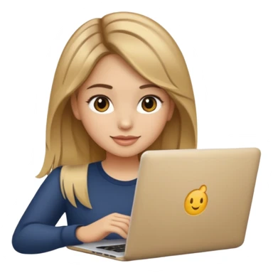Pretty girl with medium long, light golden/brownish balayage hair, Latina, with a laptop, AI-generated emoji. sticker