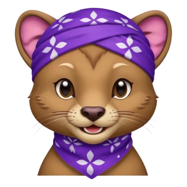 
Fossa animal in a purple bandana with white patterns on the forehead smiley sticker