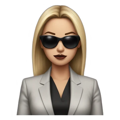 megan foz, hyper realistic, in a suit, with big black sunglasses angry sticker