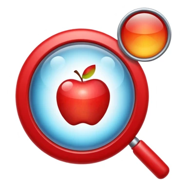 magnifying lens emoji style apple, lens positioned in bottom right, symbolizing searching sticker
