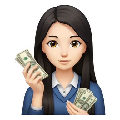 a dark long straight hair young women is counting money on her her hand sticker