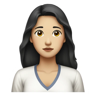Sad expression Korean woman in her 30s, mother, black hair, white shirt, arms crossed sticker