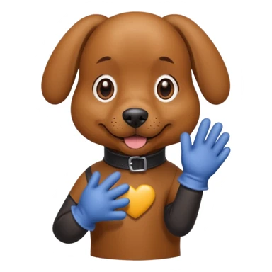A brown dog wearing a gloves sticker