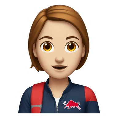 White woman with brown hair holding Red Bull sticker