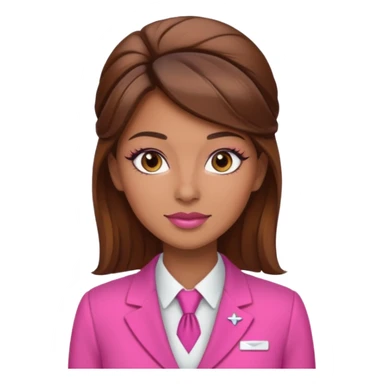 Flight attendant with pink outfit tan skin brown hair with highlights pretty makeup sticker