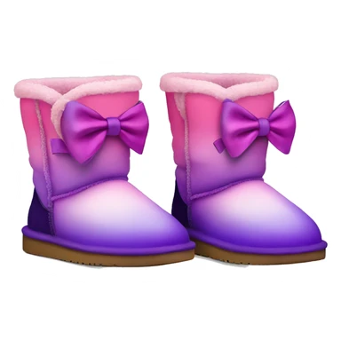 Realistic pair of pink to purple ombre fur Ugg boots with silk ribbon bows. sticker