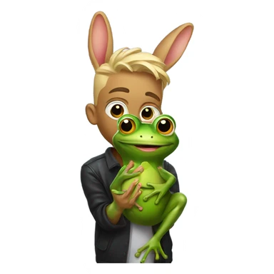 Artist BadBunny holding frog sticker