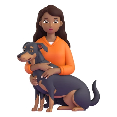 Black girl with long hair holding a Doberman dog sticker