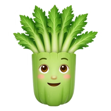 Friendly celery emoji avatar, cute and minimalistic style, warm eyes and gentle smile, flat design, soft shapes, clean modern look, highly recognizable at small sizes, centered composition, transparent or solid background, app icon quality. sticker