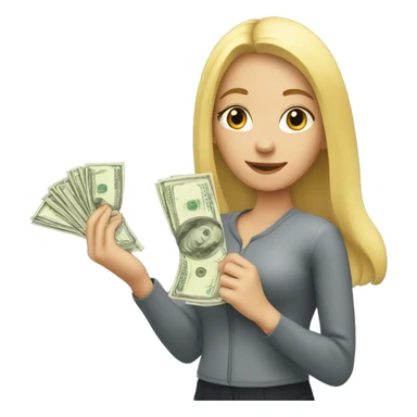 A blonde girl holding money sticker