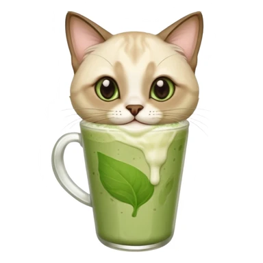 Happy Siamese Cat holding in its paws an iced matcha latte sticker
