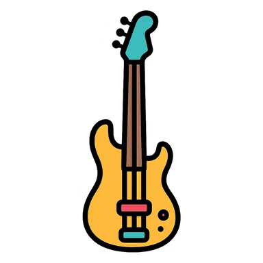 electric bass guitar icon with color and black outlines sticker