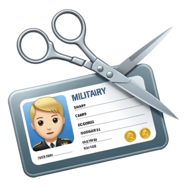Scissors cutting military ID card in the middle front view sticker